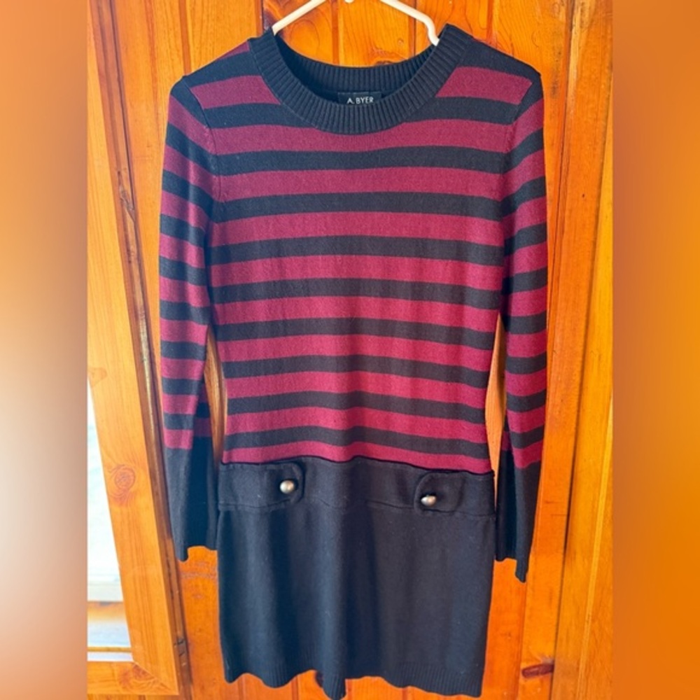 A. Byer Women's Black and Red Striped Dress